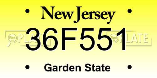 36F551 New Jersey License Plate
