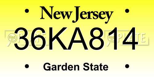 36KA814 New Jersey License Plate