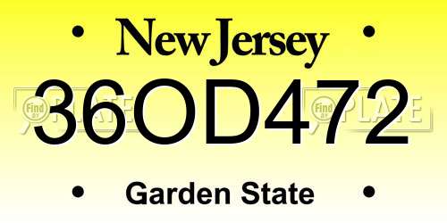 36OD472 New Jersey License Plate