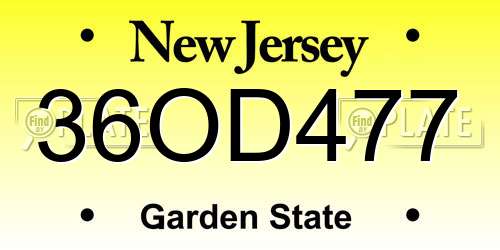 36OD477 New Jersey License Plate
