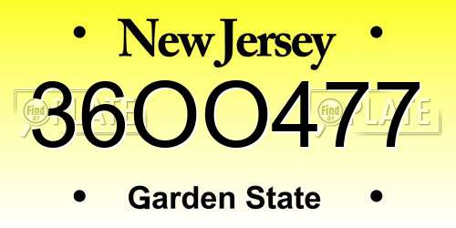 36OO477 New Jersey License Plate