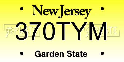 370TYM New Jersey License Plate