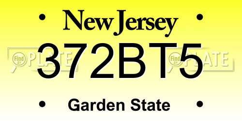 372BT5 New Jersey License Plate
