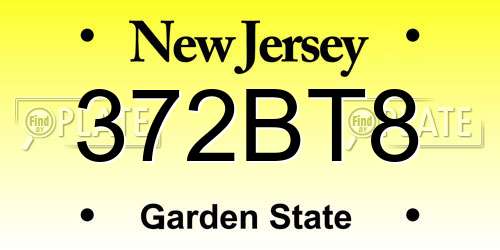 372BT8 New Jersey License Plate