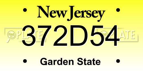 372D54 New Jersey License Plate
