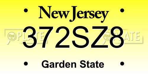 372SZ8 New Jersey License Plate
