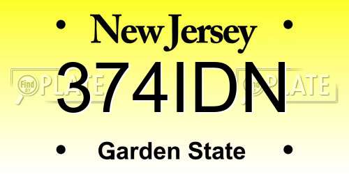 374IDN New Jersey License Plate