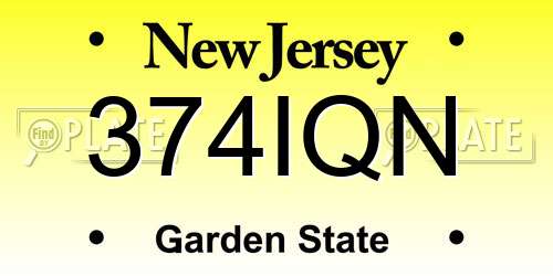374IQN New Jersey License Plate