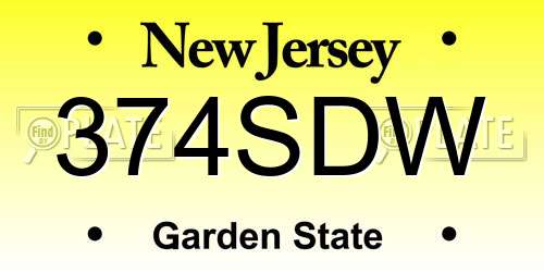 374SDW New Jersey License Plate
