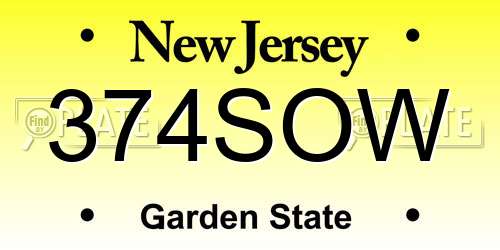 374SOW New Jersey License Plate