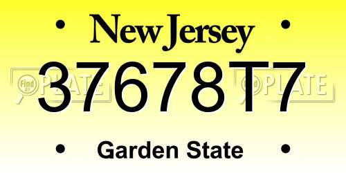 37678T7 New Jersey License Plate