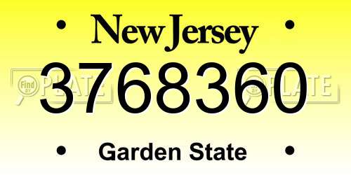 3768360 New Jersey License Plate
