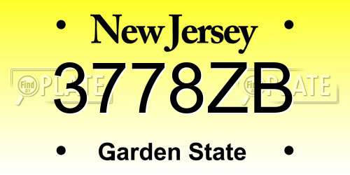 3778ZB New Jersey License Plate