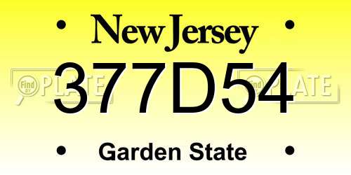 377D54 New Jersey License Plate