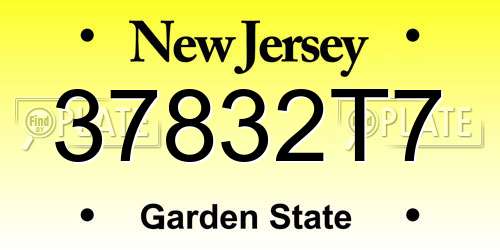 37832T7 New Jersey License Plate