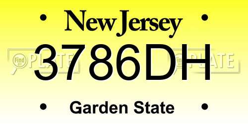 3786DH New Jersey License Plate