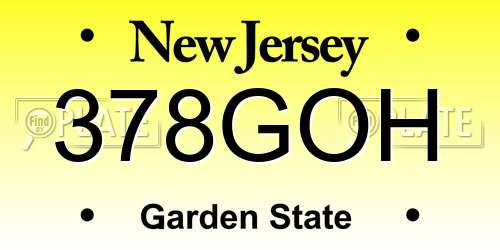 378GOH New Jersey License Plate