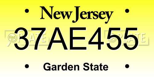 37AE455 New Jersey License Plate