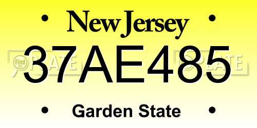 37AE485 New Jersey License Plate