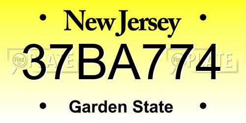 37BA774 New Jersey License Plate