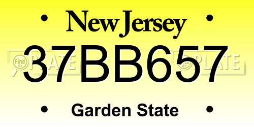 37BB657 New Jersey License Plate