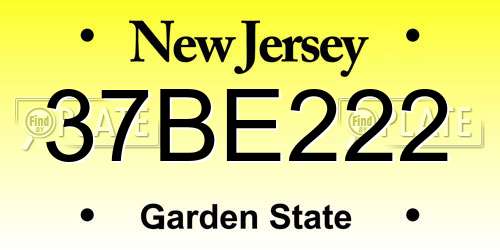 37BE222 New Jersey License Plate