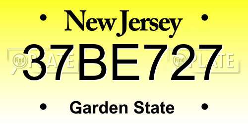 37BE727 New Jersey License Plate
