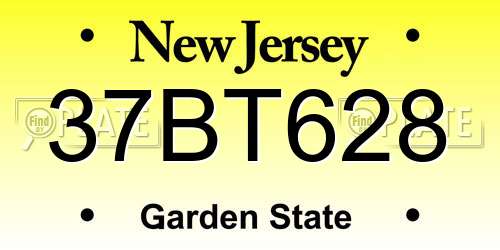 37BT628 New Jersey License Plate