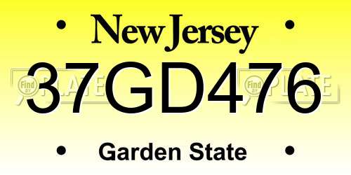 37GD476 New Jersey License Plate