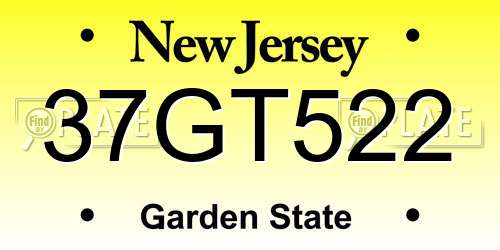 37GT522 New Jersey License Plate