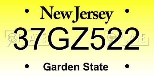 37GZ522 New Jersey License Plate
