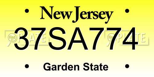 37SA774 New Jersey License Plate