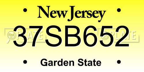 37SB652 New Jersey License Plate