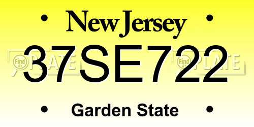 37SE722 New Jersey License Plate