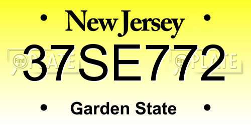 37SE772 New Jersey License Plate