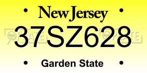37SZ628 New Jersey License Plate