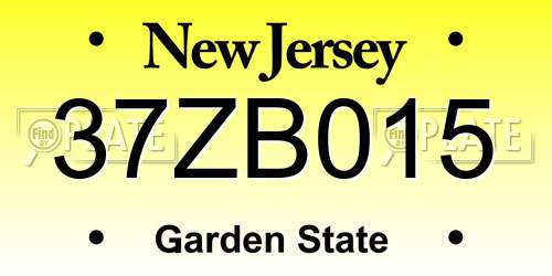 37ZB015 New Jersey License Plate