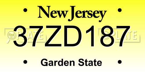 37ZD187 New Jersey License Plate