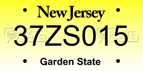 37ZS015 New Jersey License Plate