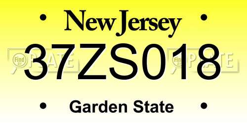 37ZS018 New Jersey License Plate