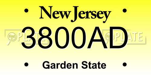 3800AD New Jersey License Plate