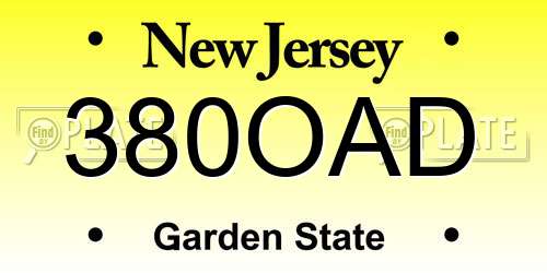380OAD New Jersey License Plate