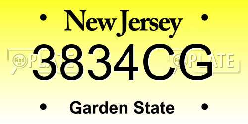 3834CG New Jersey License Plate