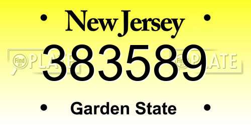383589 New Jersey License Plate