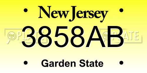 3858AB New Jersey License Plate