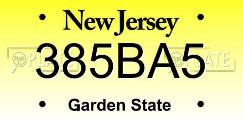 385BA5 New Jersey License Plate