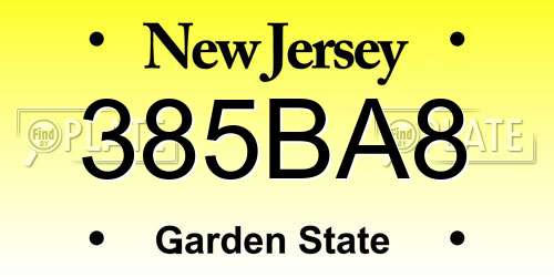 385BA8 New Jersey License Plate
