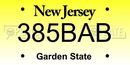 385BAB New Jersey License Plate