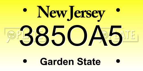 385OA5 New Jersey License Plate
