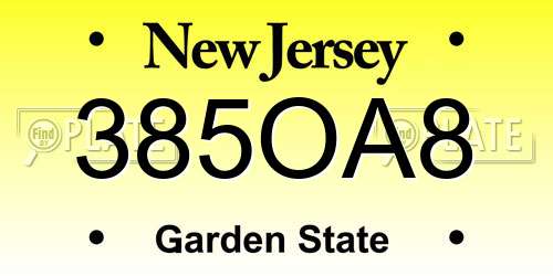 385OA8 New Jersey License Plate